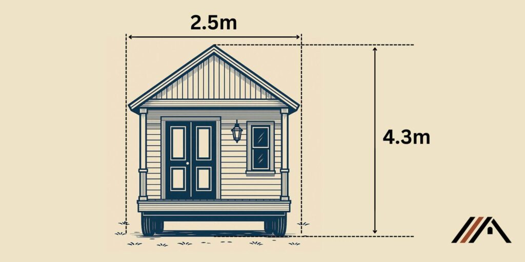A tiny home on wheels measuring 2.5 metres in width and 4.3 metres in height.
