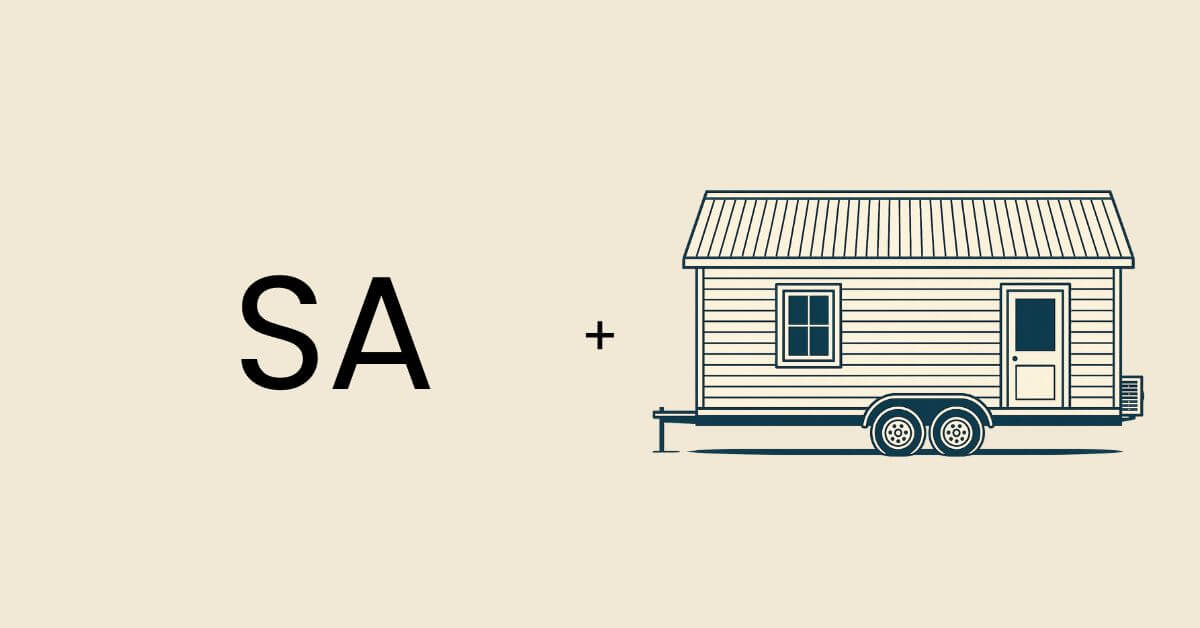 An abbreviation of South Australia next to an image of a tiny house on wheels